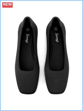 Women's Mary Jane Ballet Flats Washable Knit Square Toe Comfort Slip-On Shoes